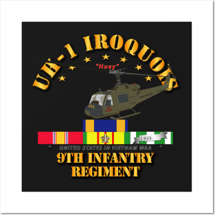 UH-1 - 9th Infantry - Front Oblique  Vietnam w VN SVC Medals Posters and Art